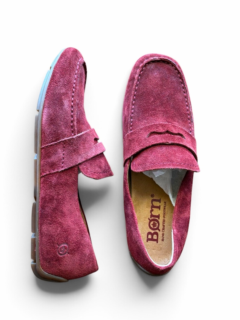 Born Melinda Suede Reddish Burgundy 6 Loafers